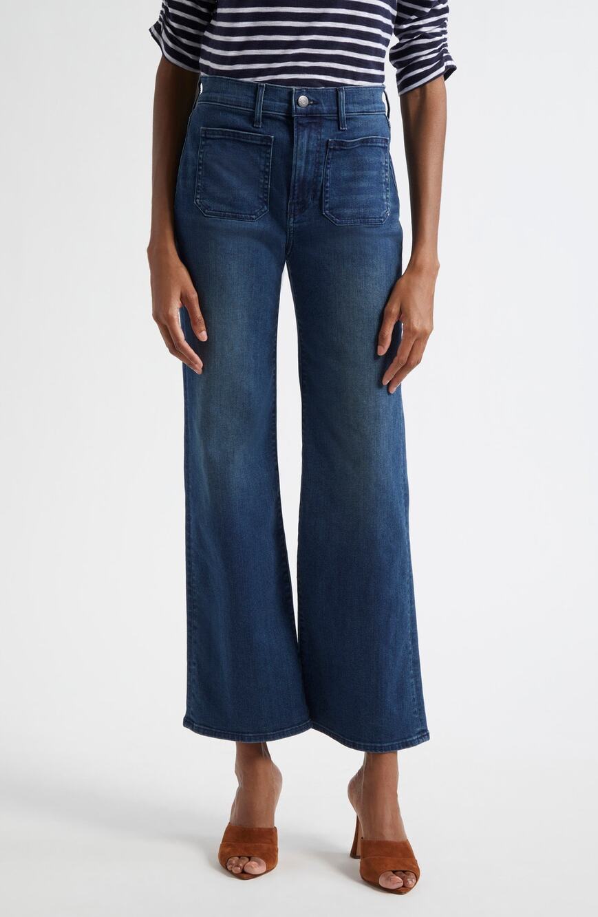Veronica Beard Crosbie Loafer High Waist Patch Pocket Wide Leg Jeans - 28